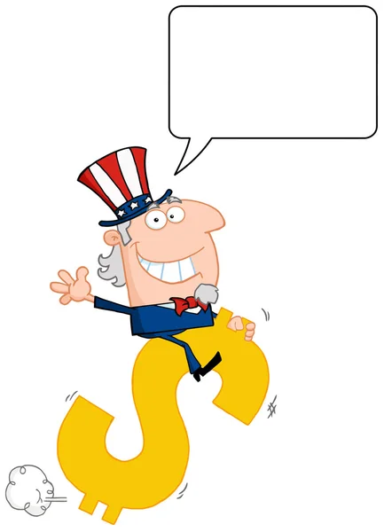 Talking Uncle Sam Riding A Dollar Symbol — Stock Photo, Image