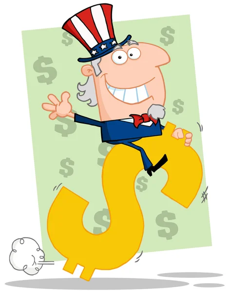 Onkel Sam reitet auf einem Dollar-Symbol — Stockfoto