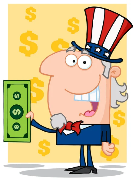 Happy Uncle Sam With Holding A Dollar Bill — Stock Photo, Image