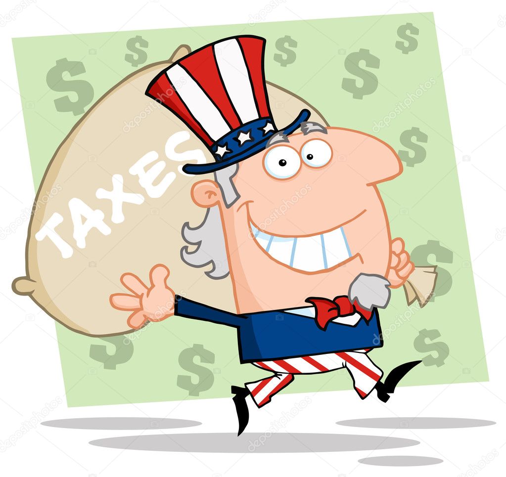 Uncle Sam Carrying A Taxes Bag