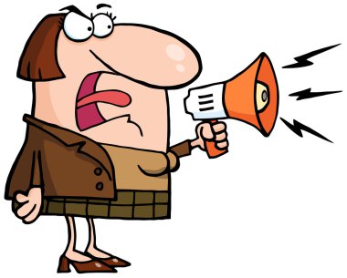 Mad Business Woman Yelling Through A Megaphone clipart