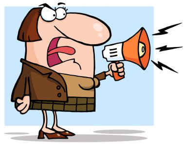 Angry Business Woman Yelling Through A Megaphone clipart