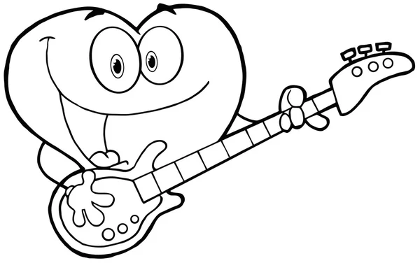 Outlined Valentine Heart Character Guitarist Playing A Song — Stock Photo, Image