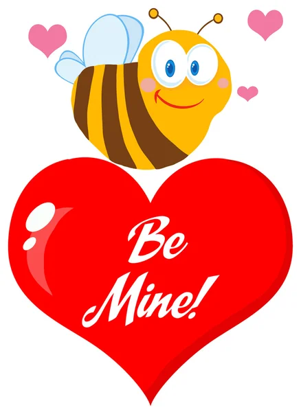 可爱蜜蜂一颗红色的心 — 图库照片