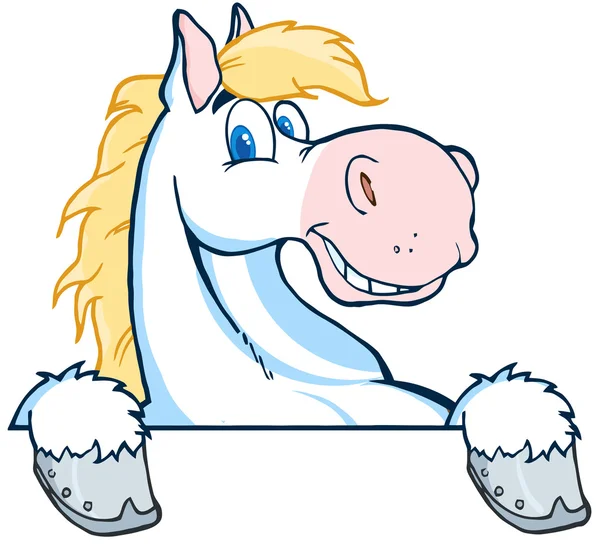 Cavalo Branco Mascote Cartoon Head — Fotografia de Stock