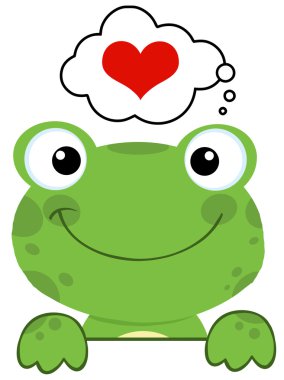 Frog Over A Sign Board And Speech Bubble With Heart clipart