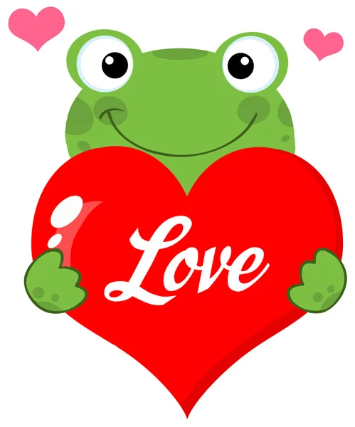 Žába drží srdce s textem — Stock fotografie