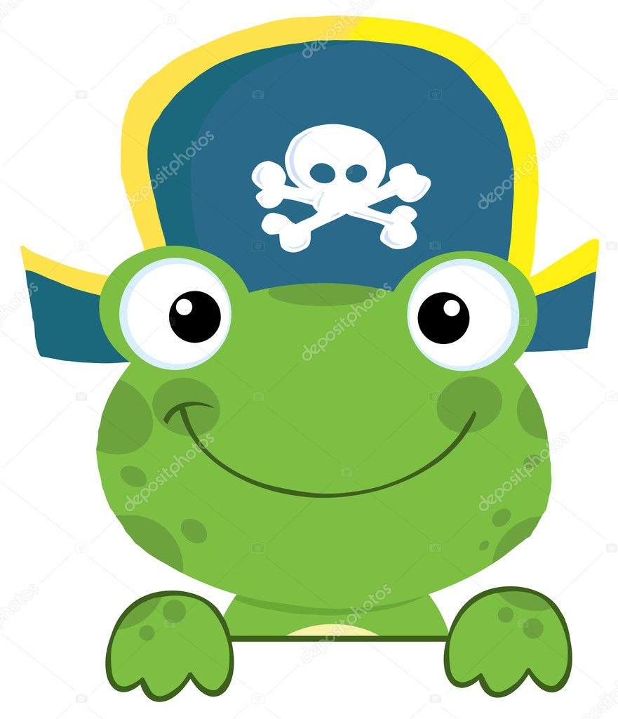 Frog With Pirate Hat Over A Sign Board