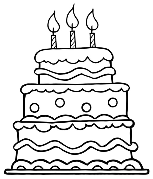 Outlined Birthday Cake With Three Candles — Stock Photo, Image