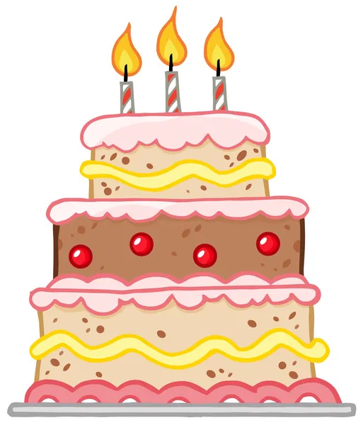 有三支蜡烛的生日蛋糕 — 图库照片