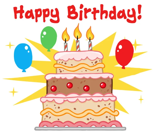 Привітання з днем народження торт з трьома свічками — стокове фото