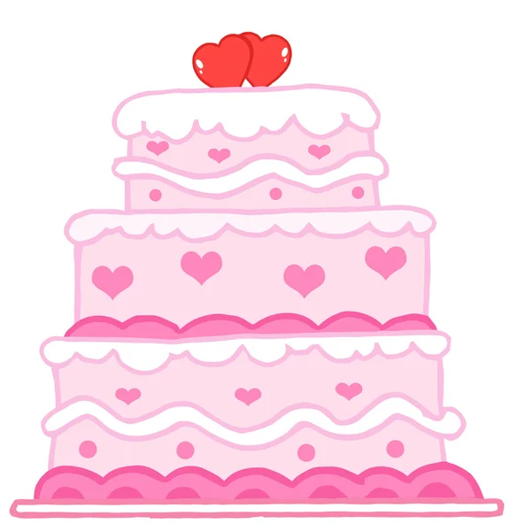 Gâteau de mariage avec deux coeurs rouges — Photo