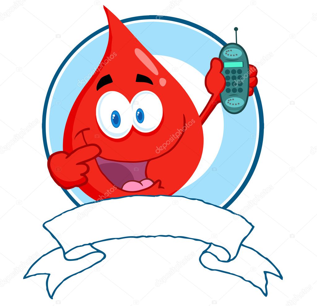 Blood Guy Holding A Cell Phone Over A Banner
