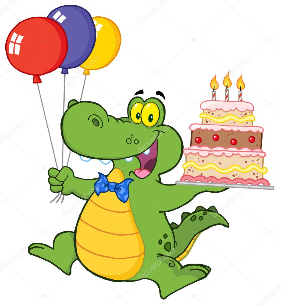 Birthday Crocodile Holding Up A Birthday Cake With Candles Stock Photo By C Hittoon
