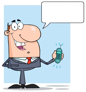 Talking Caucasian Businessman Holding A Ringing Cell Phone clipart