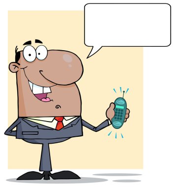 Talking Hispanic Businessman Holding A Ringing Cell Phone clipart