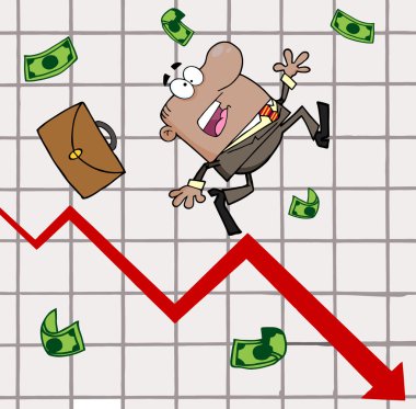 Hispanic Businessman Tripping And Dropping Money On A Graph clipart