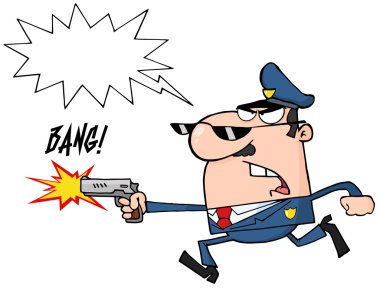 Angry Police Officer Running With A Gun And Shooting clipart