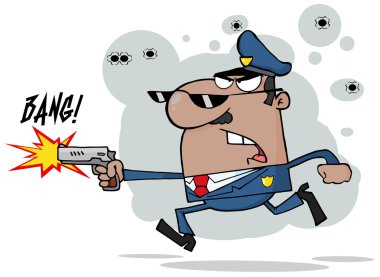 Male Black Police Officer Shooting A Gun clipart