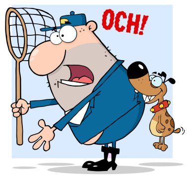 Dog Biting A Dog Catcher clipart