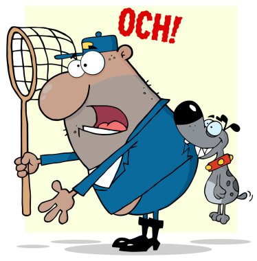 Gray Canine Biting A Dog Catcher In The Butt clipart