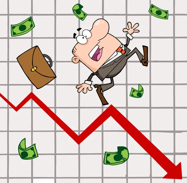 Hombre de negocios fracasado cae con la flecha de las estadísticas —  Fotos de Stock