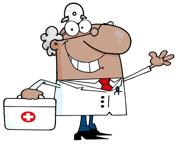 Saluto ispanico maschio medico con un kit di pronto soccorso — Foto Stock