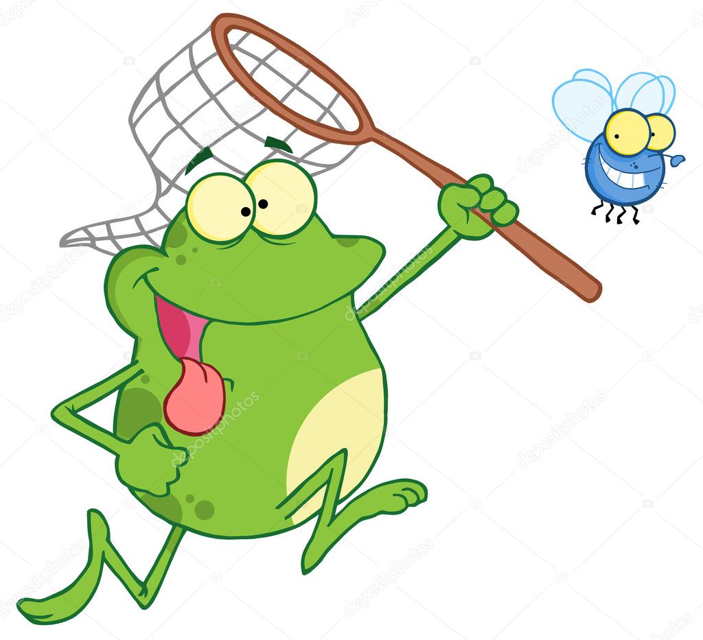 Frog Chasing Fly With A Net Stock Illustration by ©HitToon #9086309