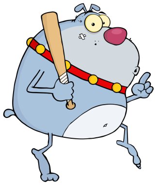 Gray Bulldog Sneaking Around On Tip Toes With A Bat clipart