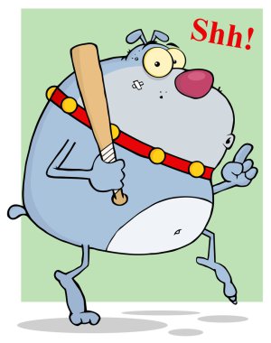 Grey Bulldog Sneaking Around On Tip Toes With A Bat clipart