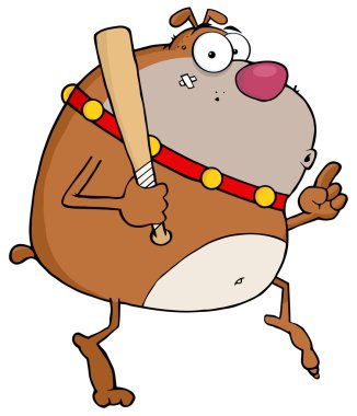 Brown Bulldog Tip Toeing With Baseball Bat clipart