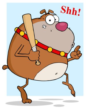 Sneaky Brown Bulldog Tip Toeing With Baseball Bat clipart