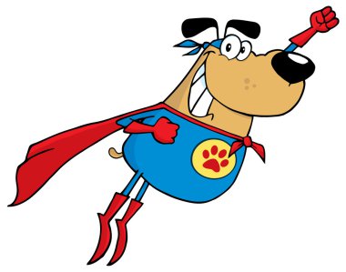 Brown Super Hero Dog Flying clipart