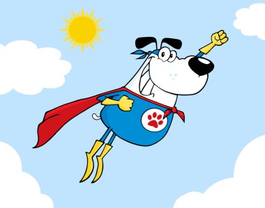 gökyüzünde uçan beyaz süper kahraman köpek