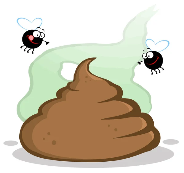 Stinky σωρό κακά με δύο μύγες — Φωτογραφία Αρχείου
