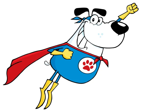 白のスーパー ヒーロー犬飛行 — ストック写真