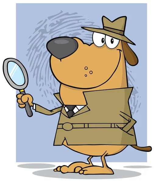 拡大鏡を持ってる犬刑事 — ストック写真