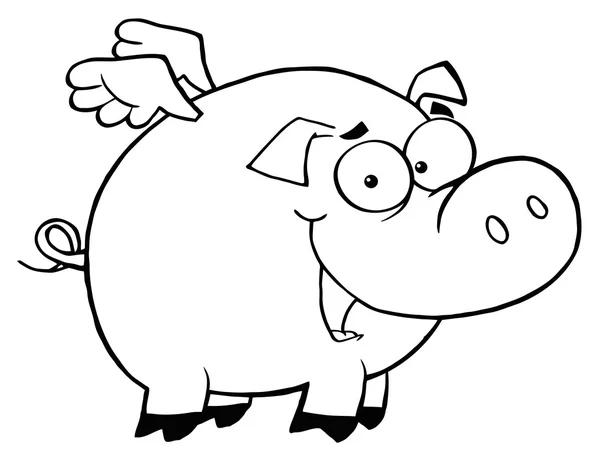 Caráter de desenhos animados de voo de porco delineado — Fotografia de Stock