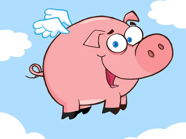 Happy Pig Flying in a Sky — стоковое фото