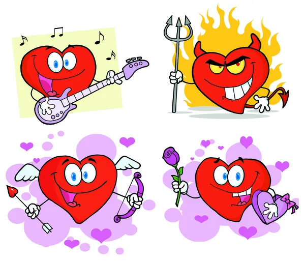 Srdce kreslenými postavičkami — Stock fotografie