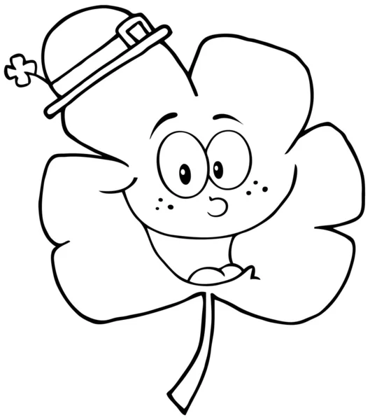 Outlined Happy Clover Wearing A Green Hat — Stock Photo, Image