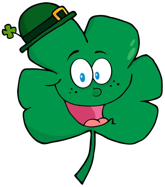 Yeşil bir şapka giymiş mutlu Yeşil yonca — Stok fotoğraf