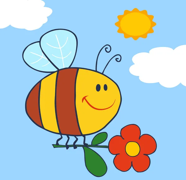 Bee Flying With Flower In Sky — Stock Photo, Image