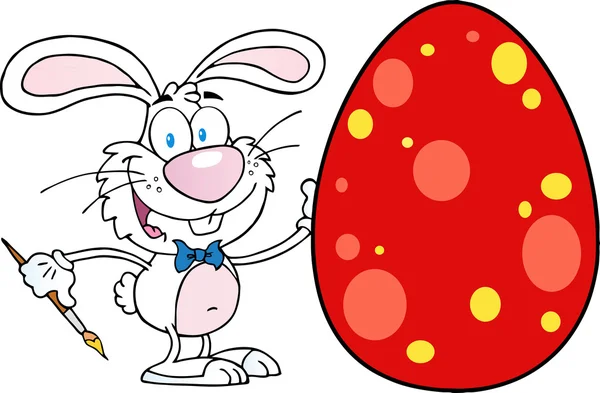 Happy Rabbit Painting Easter Egg — Stock Photo, Image