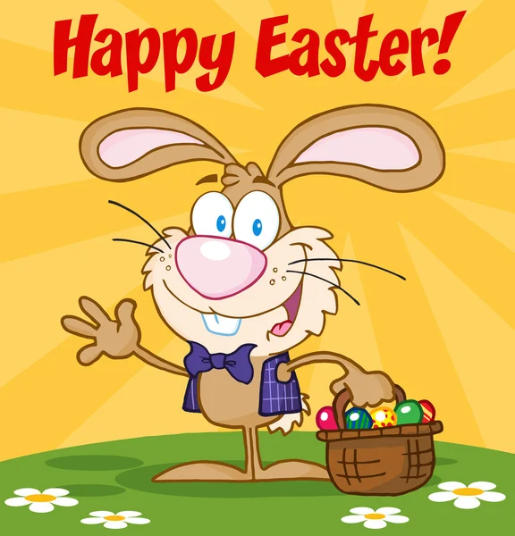 Buon coniglietto di Pasqua che porta un cesto di uova — Foto Stock