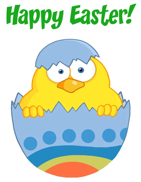 Happy Easter Chick In A Blue Shell — Stok Foto