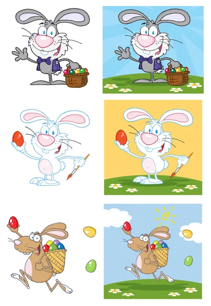 Кролик с пасхальными яйцами и корзиной — стоковое фото
