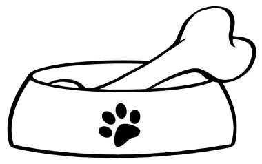 Bone In A Red Dog Bowl Dish clipart