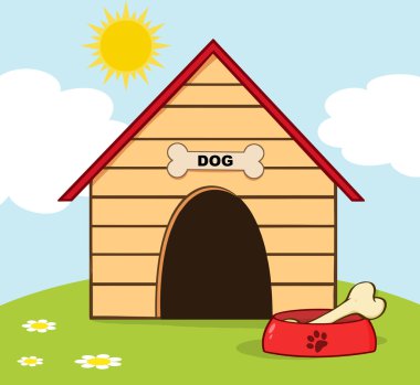 Dog House With Bowl On A Hill clipart