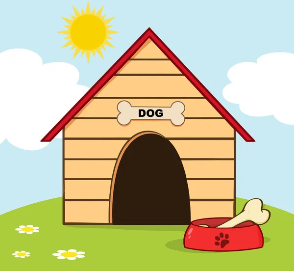 Domu pies z miski na wzgórzu — Zdjęcie stockowe